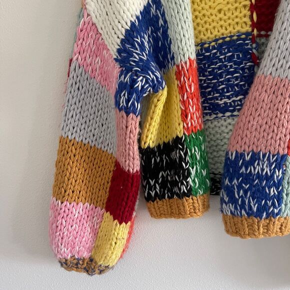 Polagram Chunky Knit Colorful Patchwork Style Cardigan - Picture 7 of 11